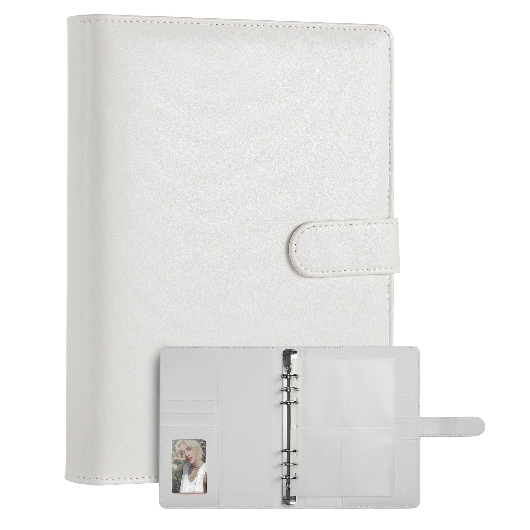 ラスト1 ダブルリングバインダー　A5セット　ホワイト LEATHER BINDER - A5 STANDARD – Mandu Deco
